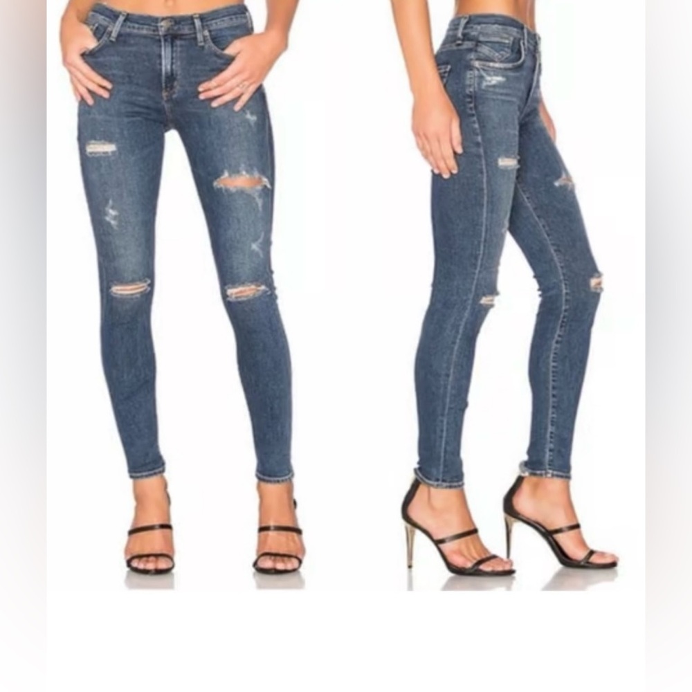 AGOLDE Sophie Hi Rise Kansas City 24 Skinny Jeans Distressed Medium Wash